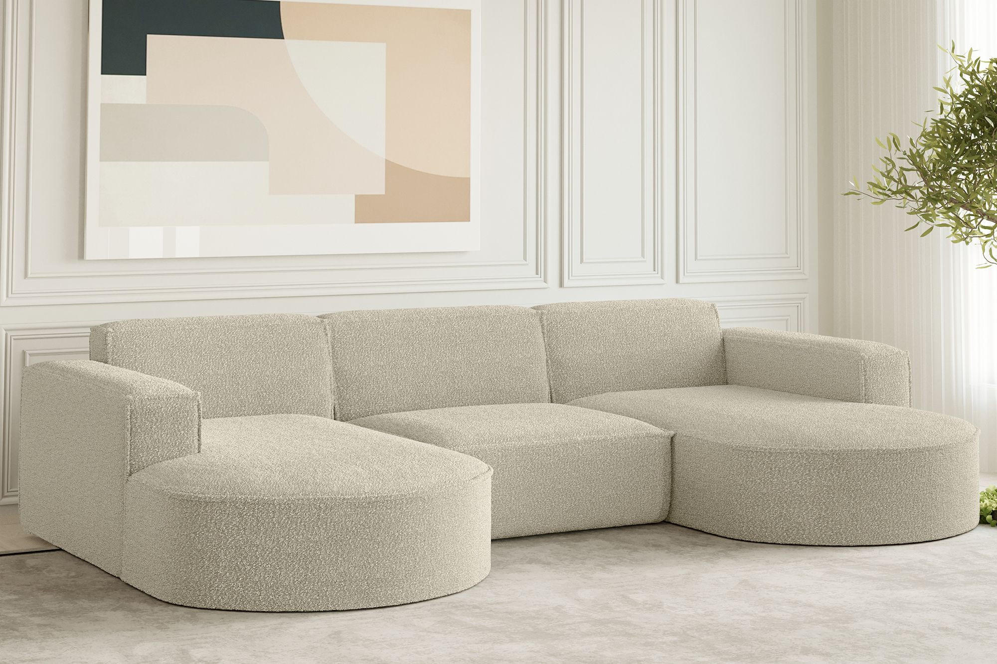 ECKSOFA Designer, Sofa U Form MODENA Stoff Loop Beige - Beige, Holz/Textil (299/165cm) - Kaiser Möbel