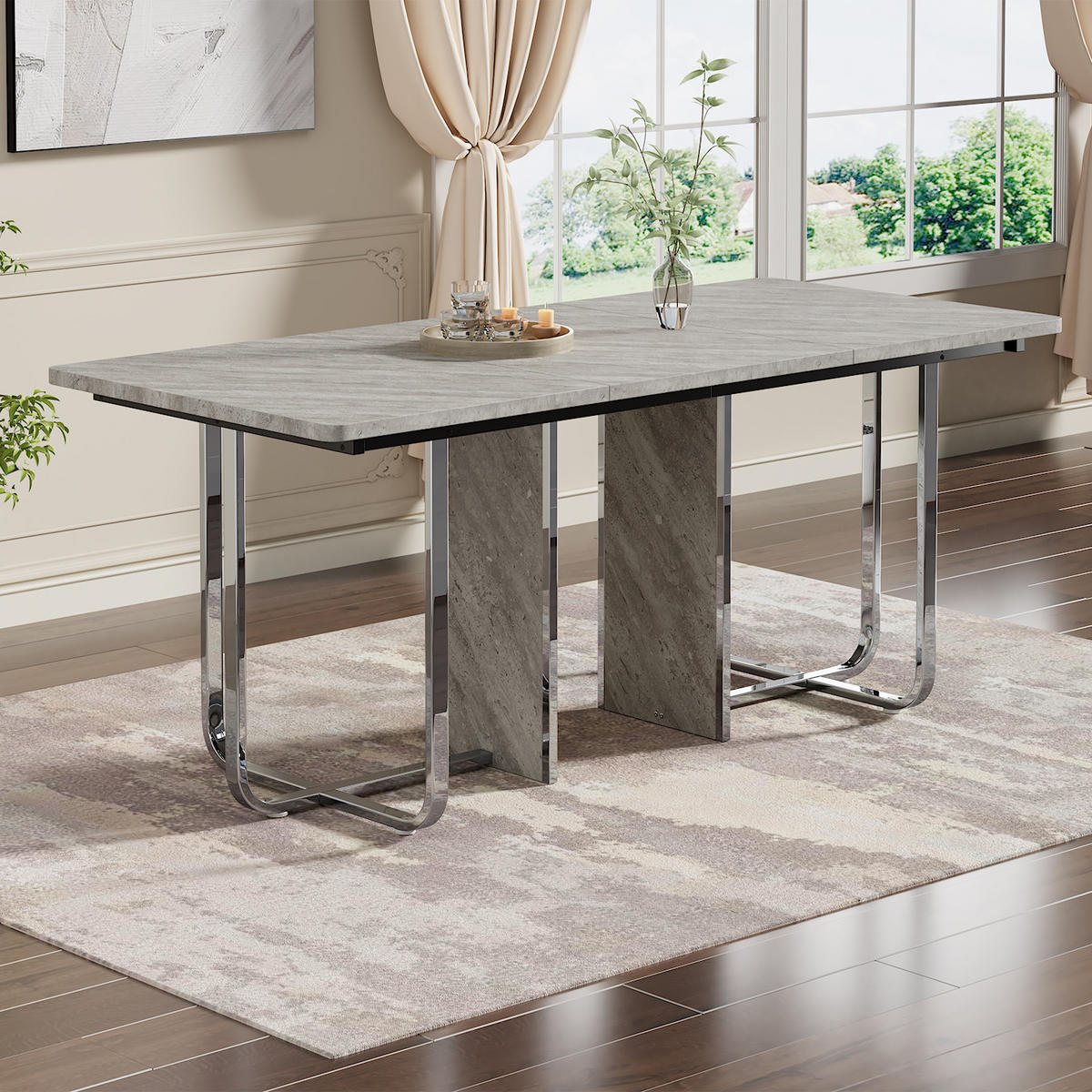 ESSTISCH 180x80cm moderner mit Metallbeinen für 6 Personen Grau-Silber - Grau, Holz (96.52/68.58/12.7cm) - Raelunyi