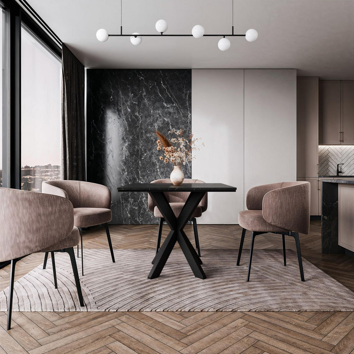 ESSTISCH Schwarz Marmoroptik 90x90 cm - Schwarz, Holzwerkstoff (90/90/76.5cm) - PROSPERO