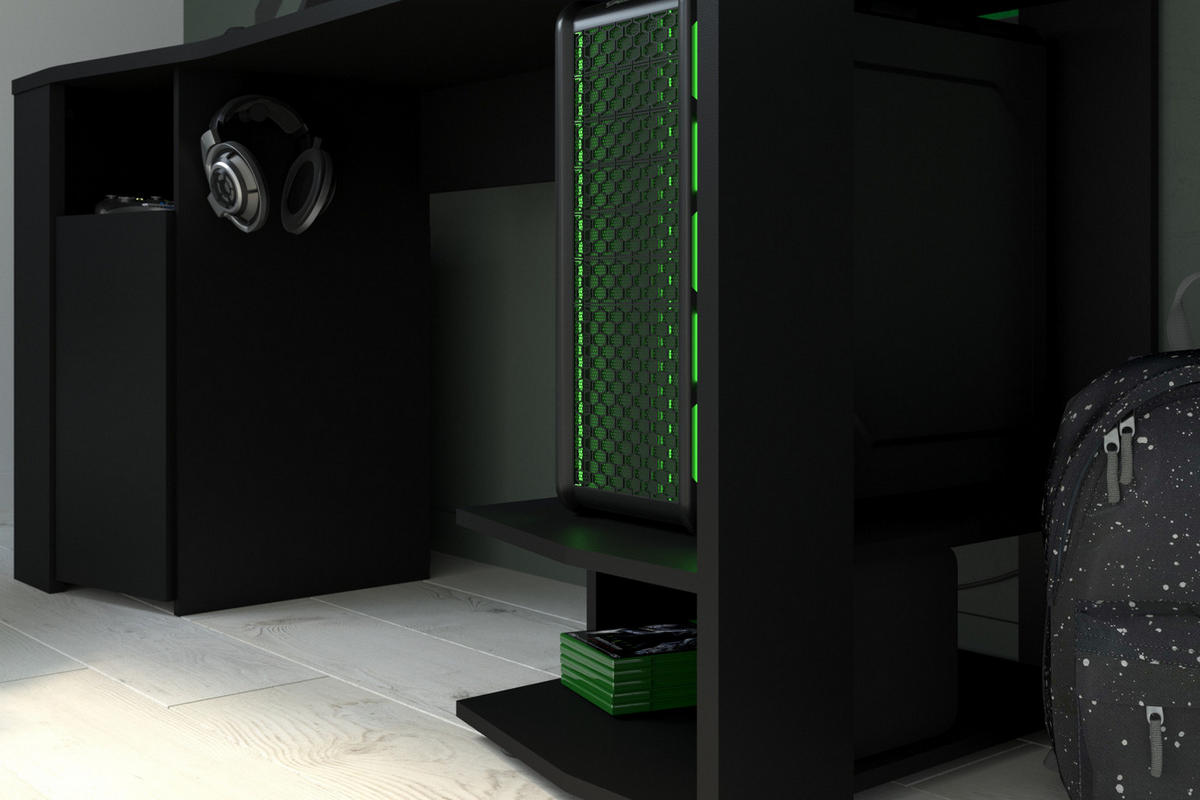 GAMINGTISCH schwarz, mit Monitorpodest und LED Beleuchtung - Schwarz, Holzwerkstoff (62/152/87cm) - Parisot Meuble