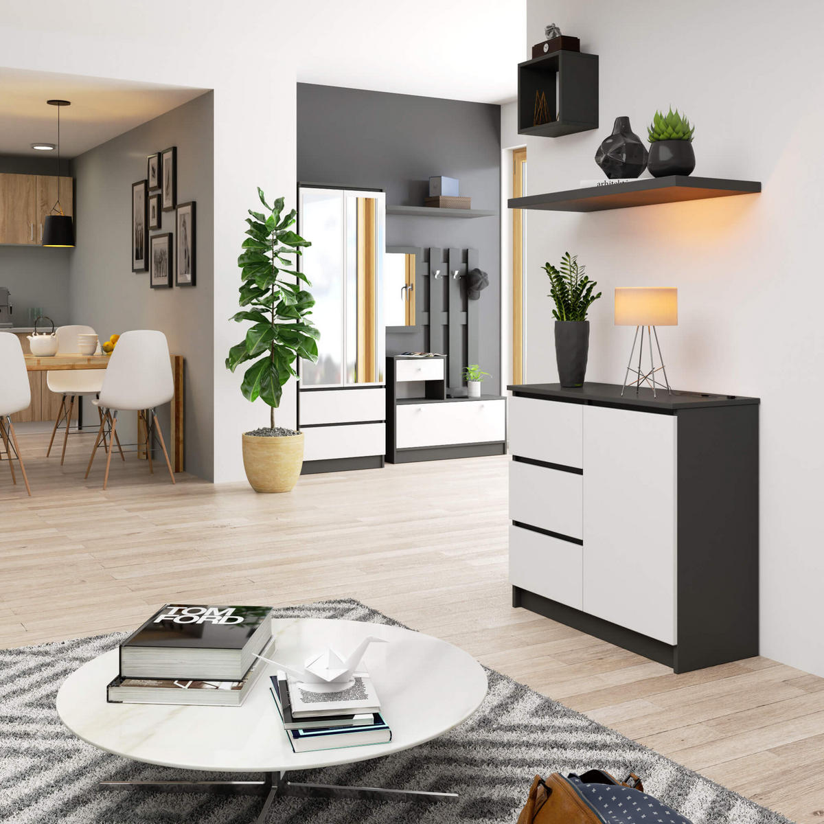 KOMMODE Grau, Weiß 35x80x77 cm - Anthrazit/Weiß, Holzwerkstoff (80/77/35cm) - Akord