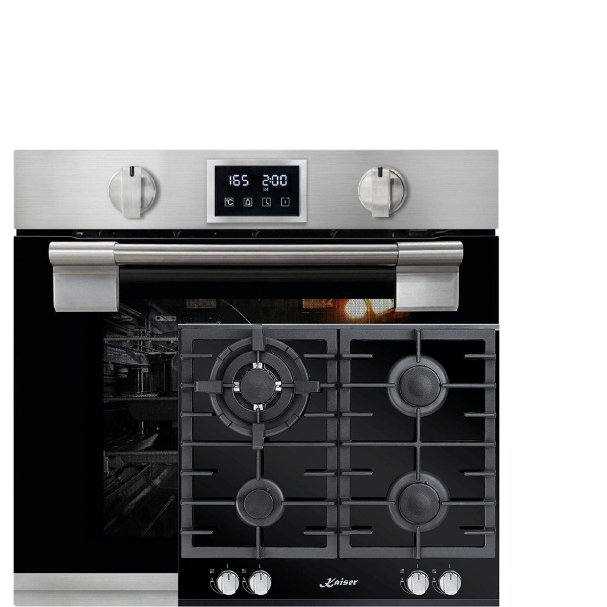 EINBAU -Elektrobackofen 60 cm EH 6337+KCG 6380 Einbau Gaskochfeld 60 cm - Silberfarben, Metall (59.4/59.4/55.6cm) - Kaiser Küchengeräte