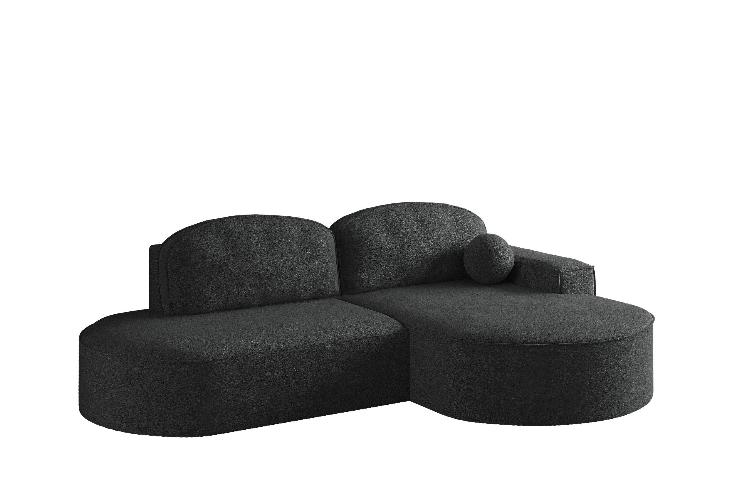 ECKSOFA mit Schlaffunktion und Bettkasten Modena Runden stoff Arena Graphit Rechts - Graphitfarben, Holz (278/179cm) - Kaiser Möbel