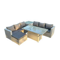 GARTENMÖBEL SET mit höhenverstellbarer Tisch Polyrattan Helles Grau 7-Sitzer - Hellgrau, Metall - Fimous