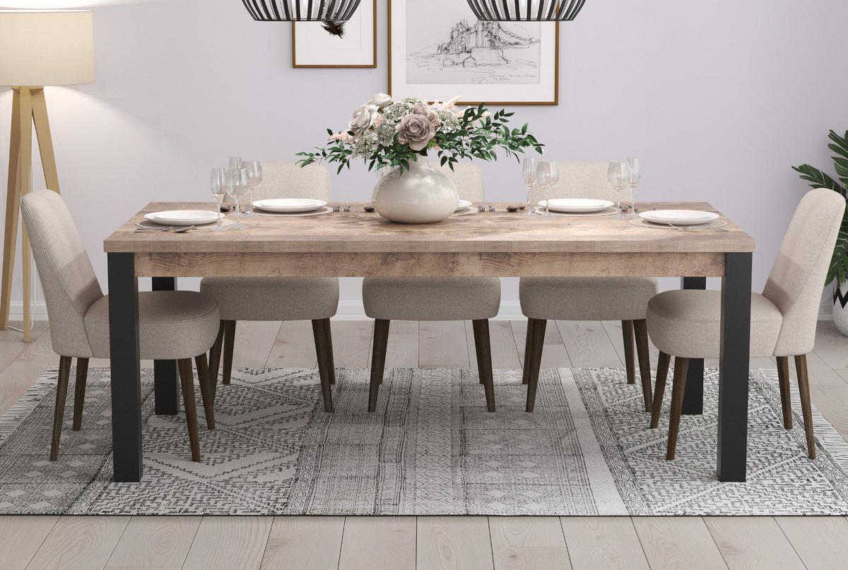ESSTISCH Eiche Tabak, schwarz Küchentisch 200 x 90 cm - Eichefarben/Schwarz, Holzwerkstoff (100/200/77cm) - Top.Furn