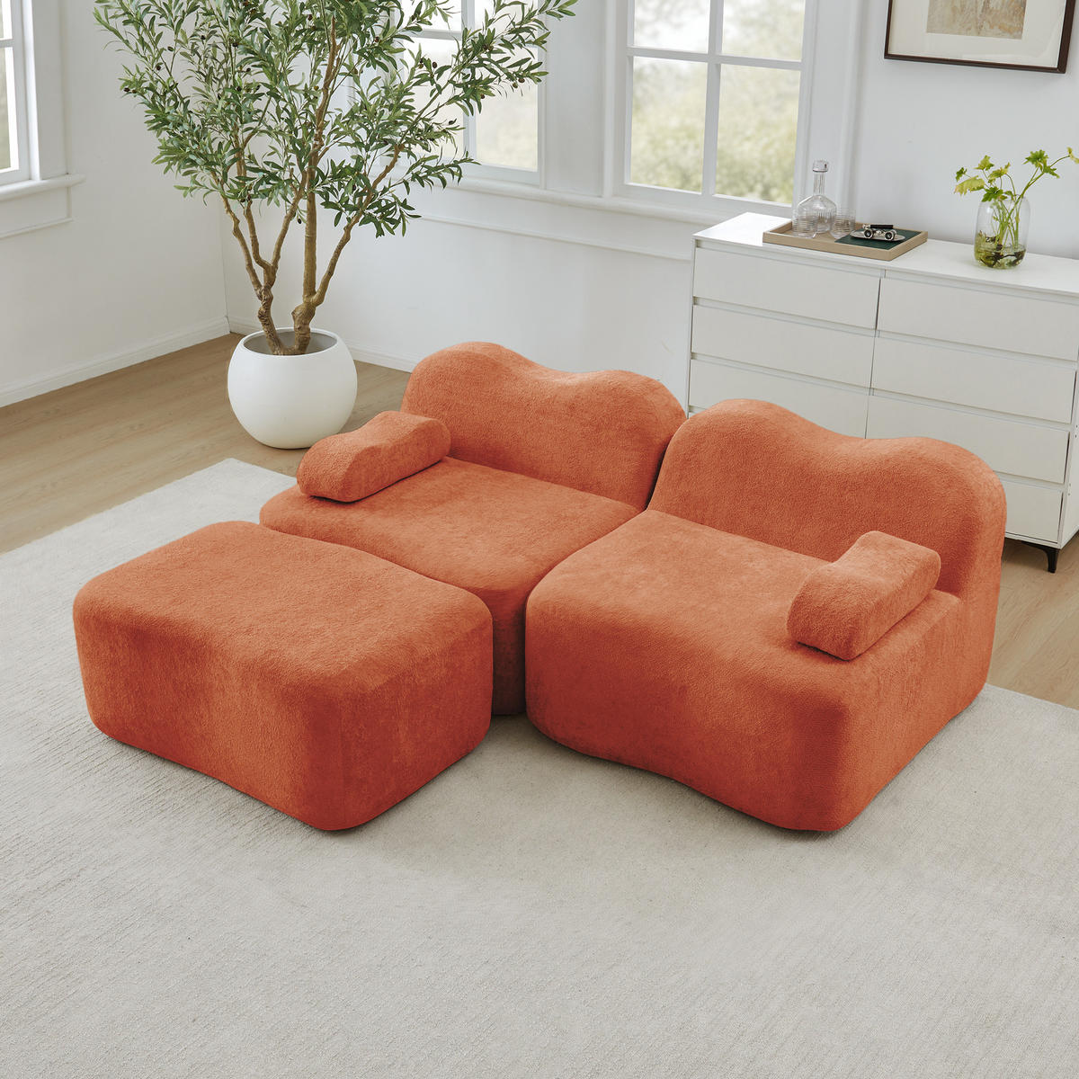 ECKSOFA 192×167×70 cm Samt rahmenlos modular mit 1 Ottoman, orange - Orange, Textil (167/192cm) - Luhomfu