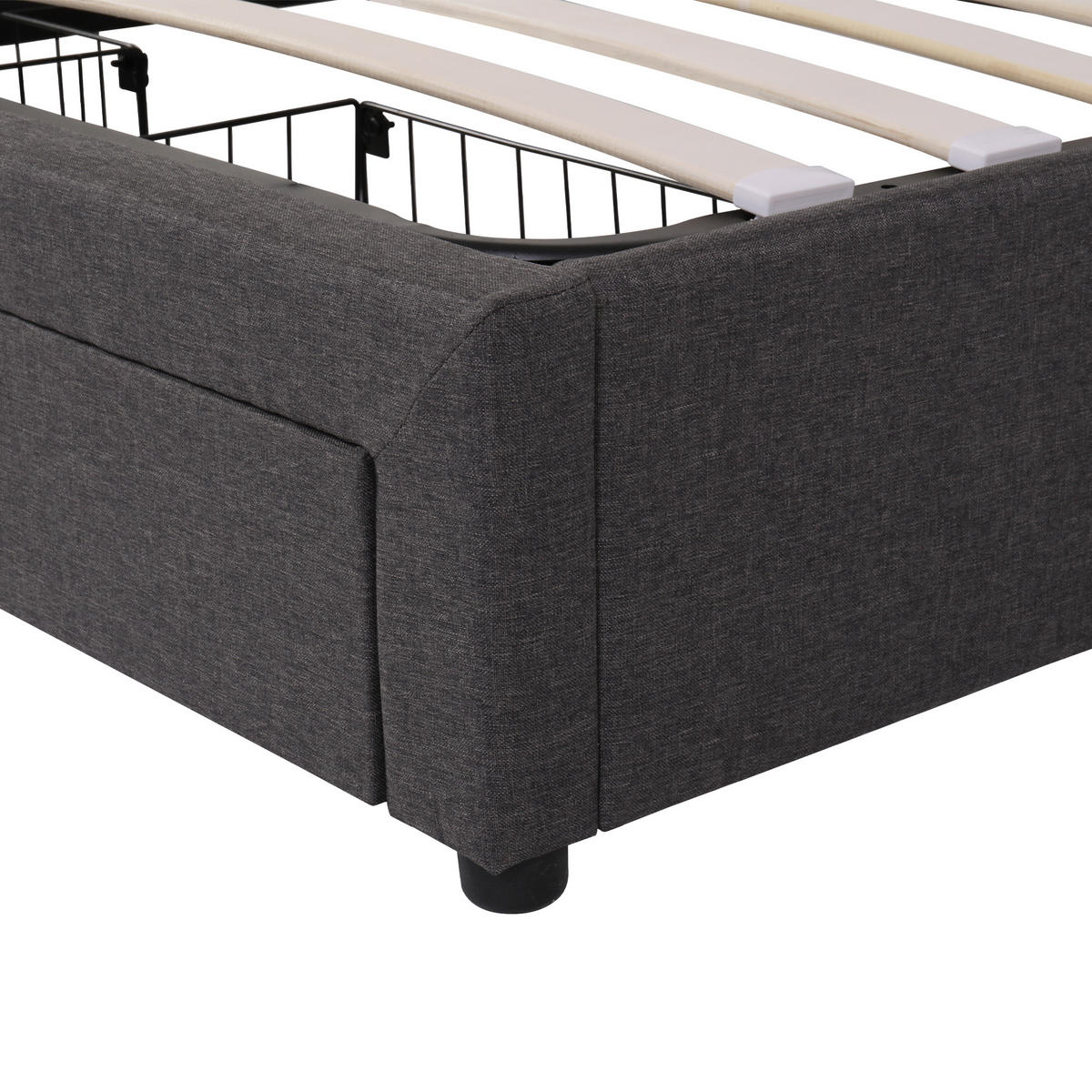 POLSTERBETT 140/200 cm Grau mit LED-Beleuchtung und hydraulischem Stauraum - Grau, Textil (140/200cm) - OKWISH