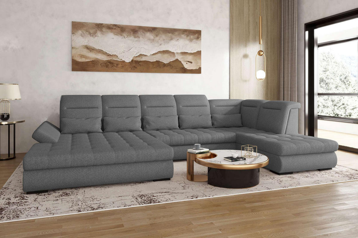 WOHNLANDSCHAFT Toscana Strukturstoff inkl. Schlaffunktion - Anthrazit, Textil (208/87/358cm) - 99rooms