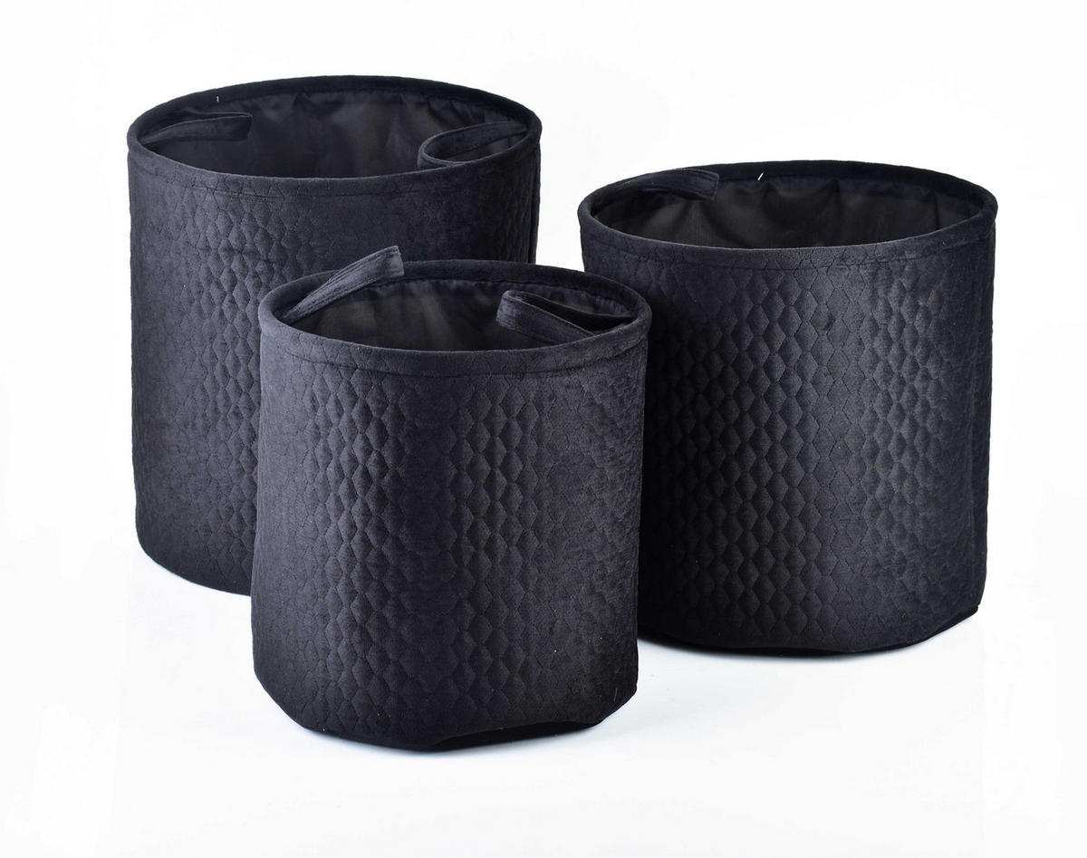 KORB Sara 3er Set schwarz 38/38/38cm Samtstoff - Schwarz, Kunststoff (38/38/38cm) - Mondex
