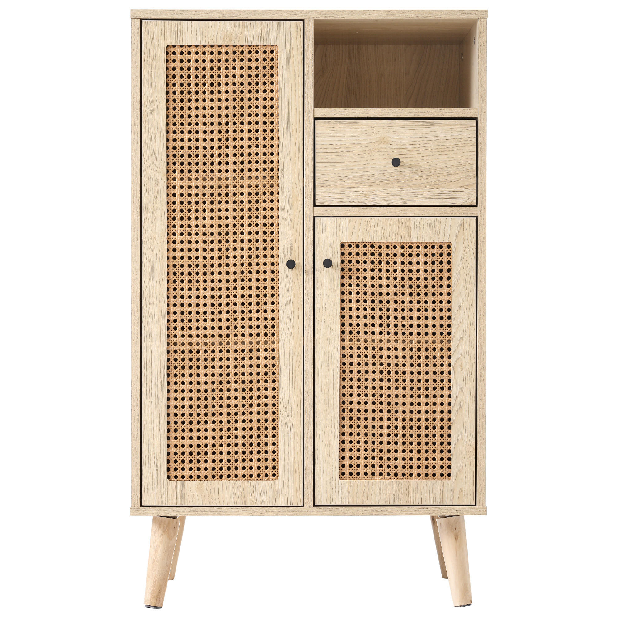 HIGHBOARD Eiche mit Rattanfronten und Schubladen - Eichefarben, Holzwerkstoff (60/101/40cm) - Urban Meuble