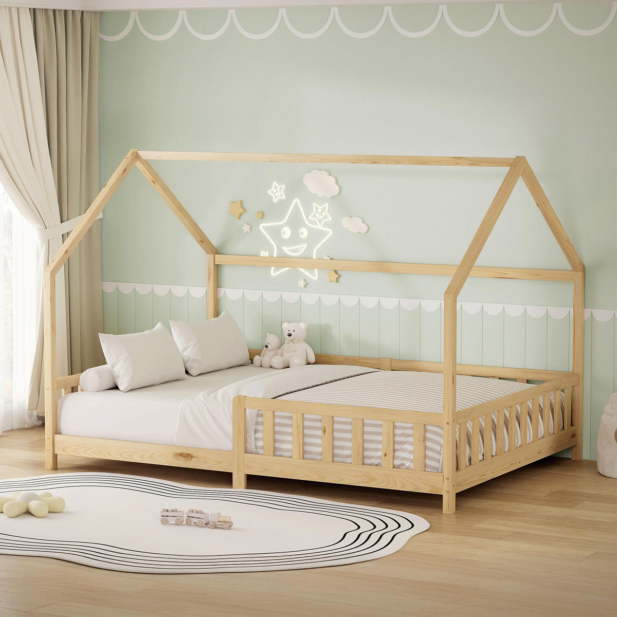 DĚTSKÁ POSTEL 140x200 cm s ochrannou bočnicí, přírodní, z masivního borového dřeva - přírodní, dřevo (140/200cm) - ML-DESIGN