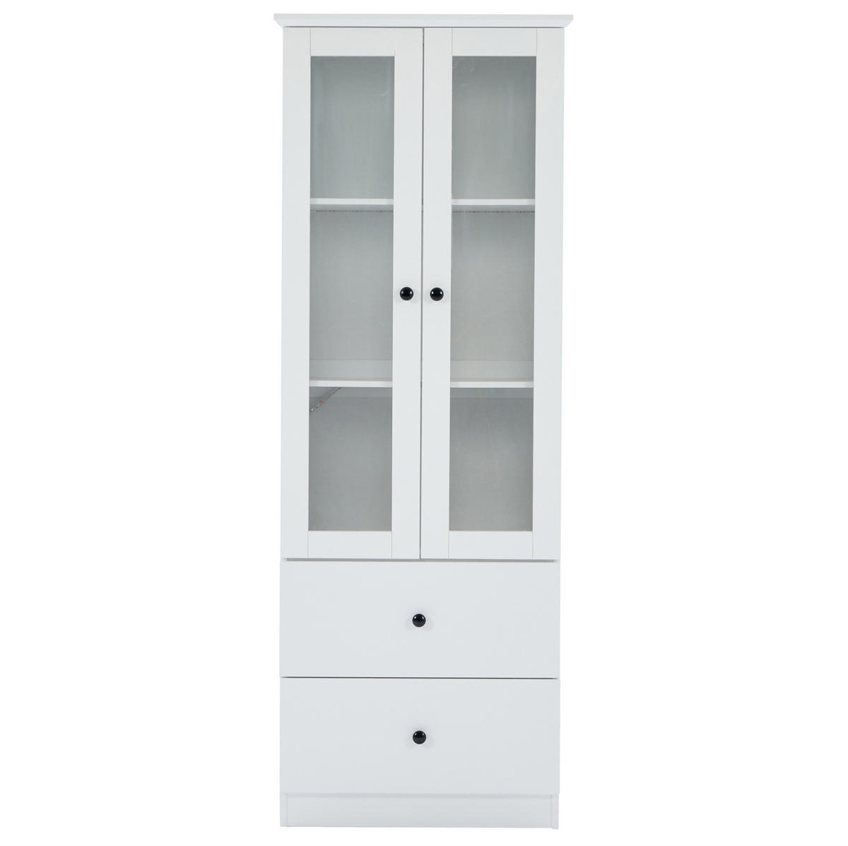 VITRINE 60/35,5/165 cm mit LED-Beleuchtung, USB-Anschluss, 2 Schubladen und verstellbaren Einlegeböden, Weiß - Weiß, Holzwerkstoff (60/165/35.5cm) - Redom