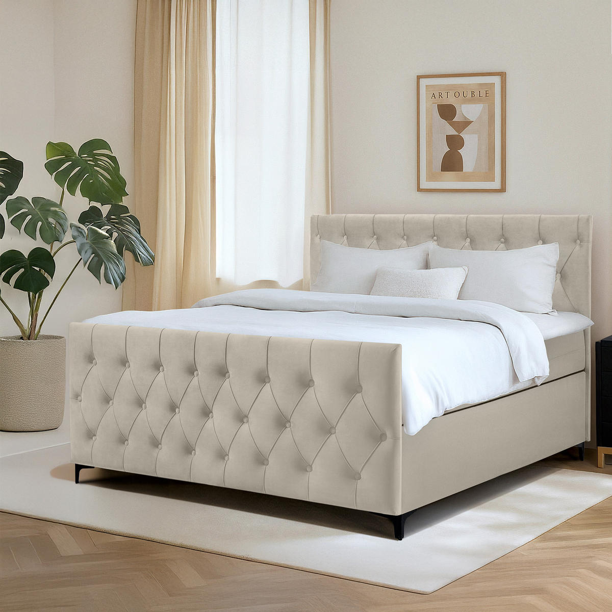 POLSTERBETT ARDEA, Creme - Creme/Schwarz, Holz/Holzwerkstoff (160/200cm) - KONSIMO®
