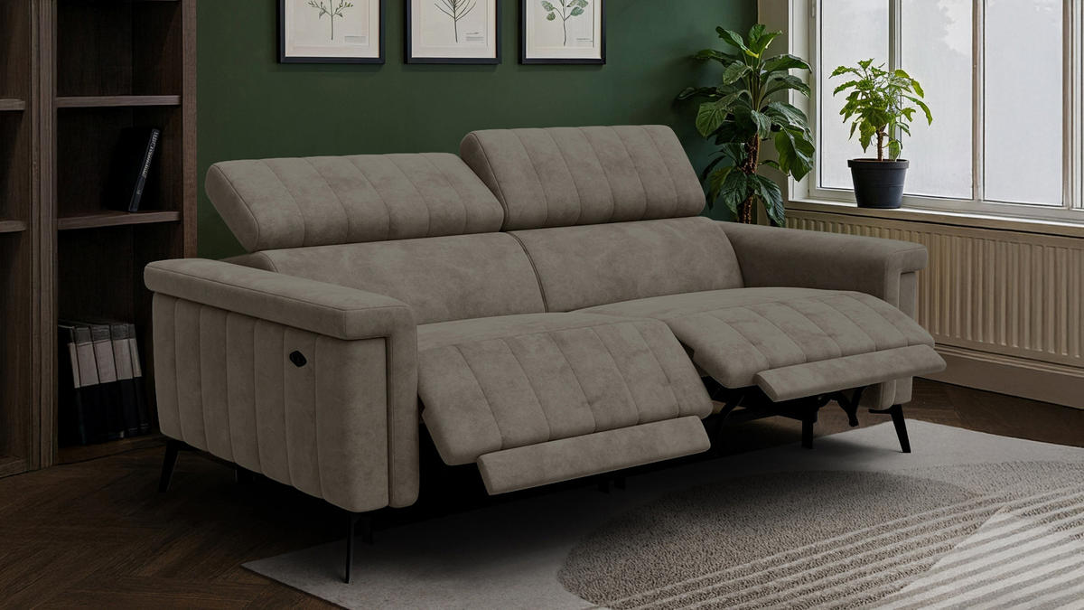 RELAXSOFA NORDEL 3-Sitzer, taupe - Taupe/Schwarz, Holz/Textil (194/80/105cm) - Courtois Laville