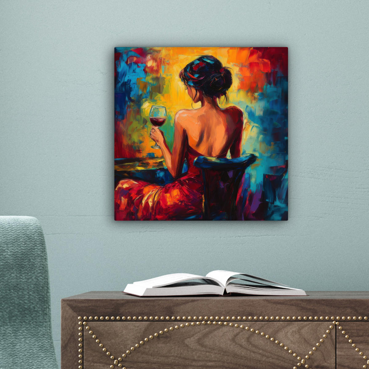 OBRAZ NA PLÁTNĚ Víno - Žena - Atmosférické - Barevné 20x20 cm - bordeaux, textil (20/20cm) - MuchoWow
