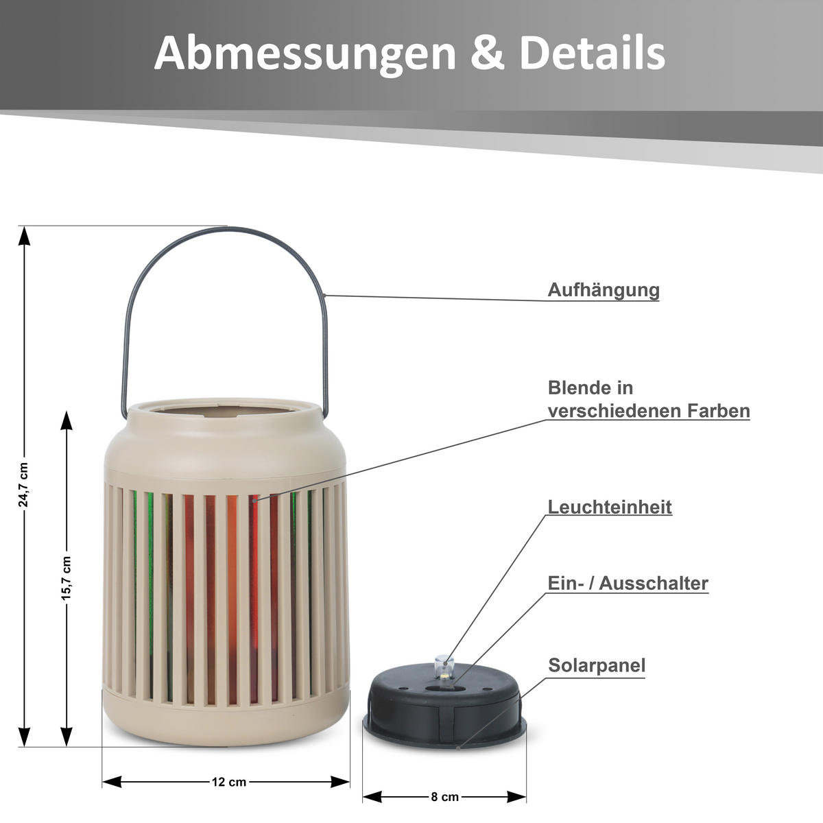 LED-GARTENLEUCHTE Solarleuchte 2er-Set mit Regenbogeneffekt Dämmerungssensor IP44 wetterfest mit Aufhängung tragbar warmweiß 3000K - Beige, Kunststoff (12/12/25cm) - Northpoint