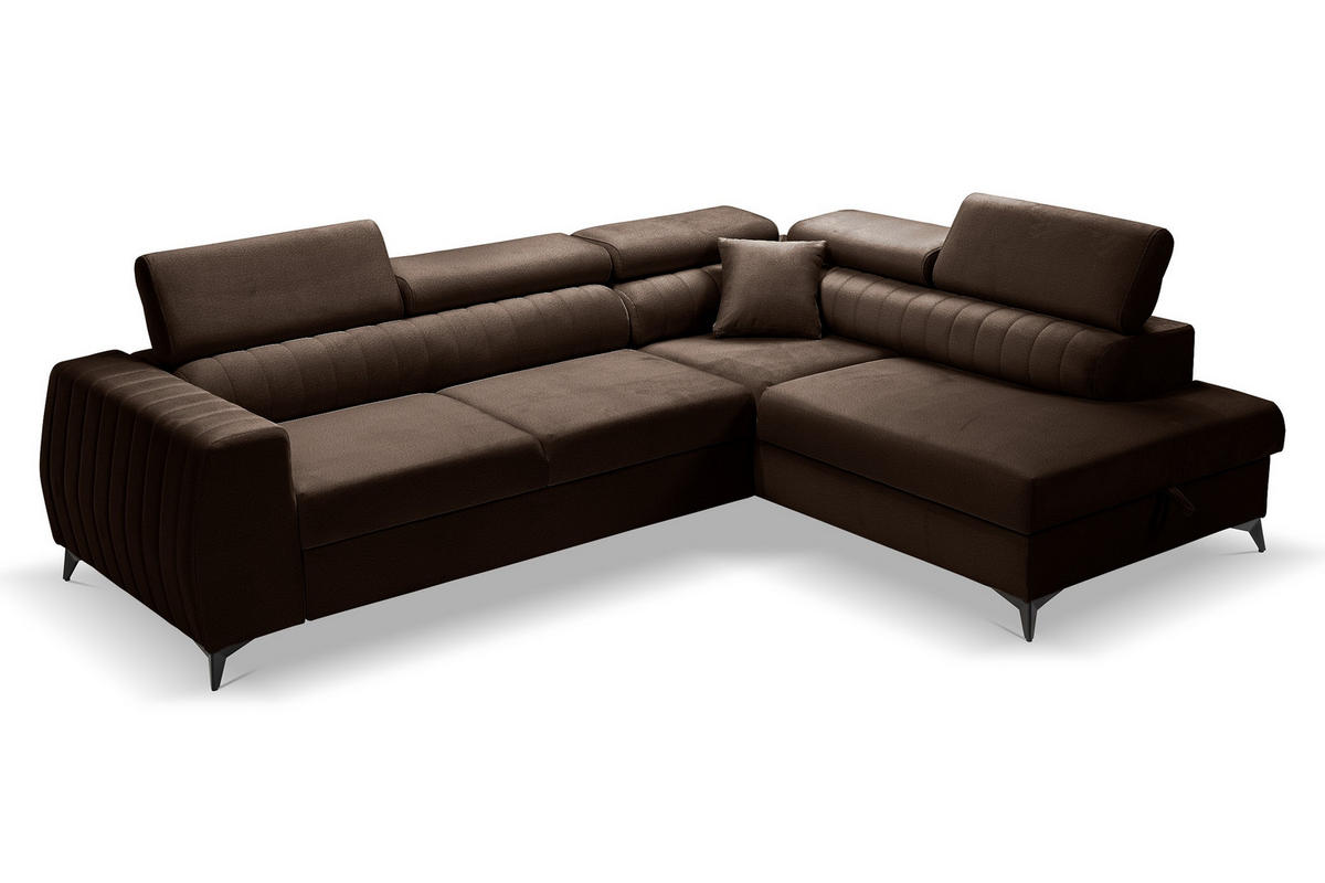 ECKSOFA PIERO L Rechts mit Schlaffunktion 195x125 Velours Braun - Schwarz/Braun, Holz/Textil (203/268cm) - Muffo