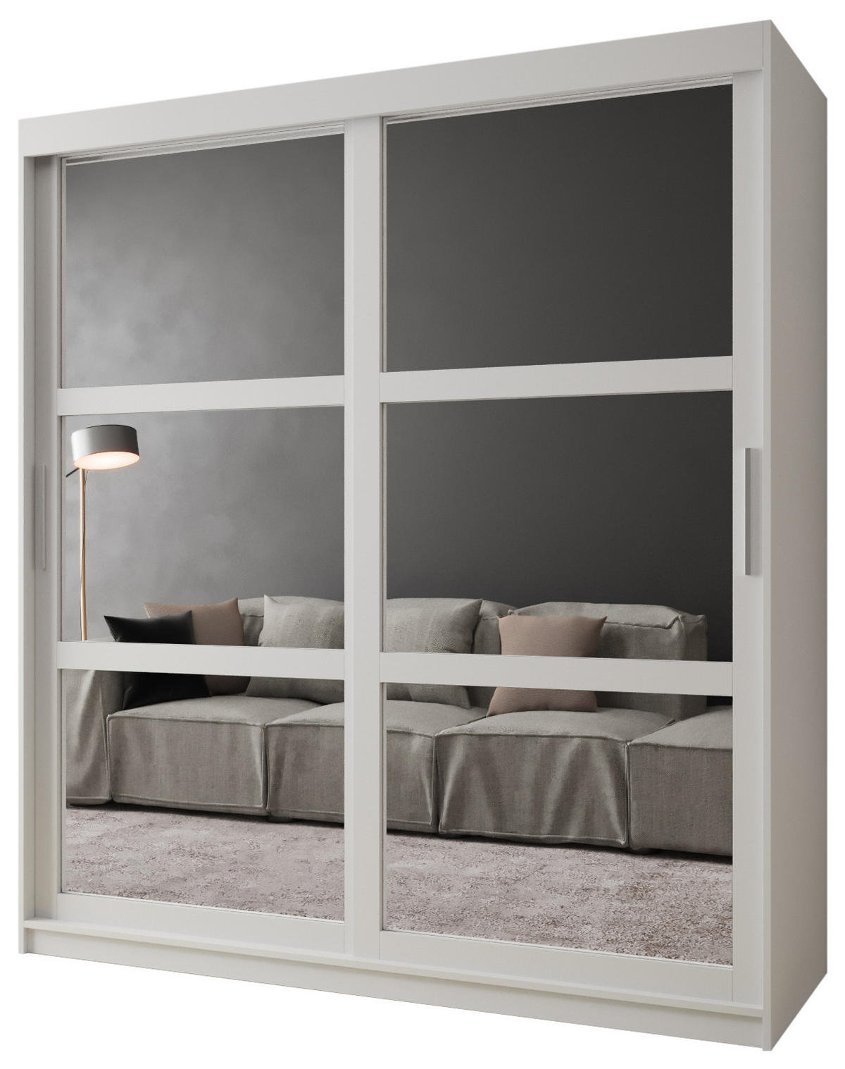 SCHWEBETÜRENSCHRANK 200/180/62 2-türig - Silberfarben/Weiß, Holz/Kunststoff (180/200/62cm) - MÖBEL KRYSPOL
