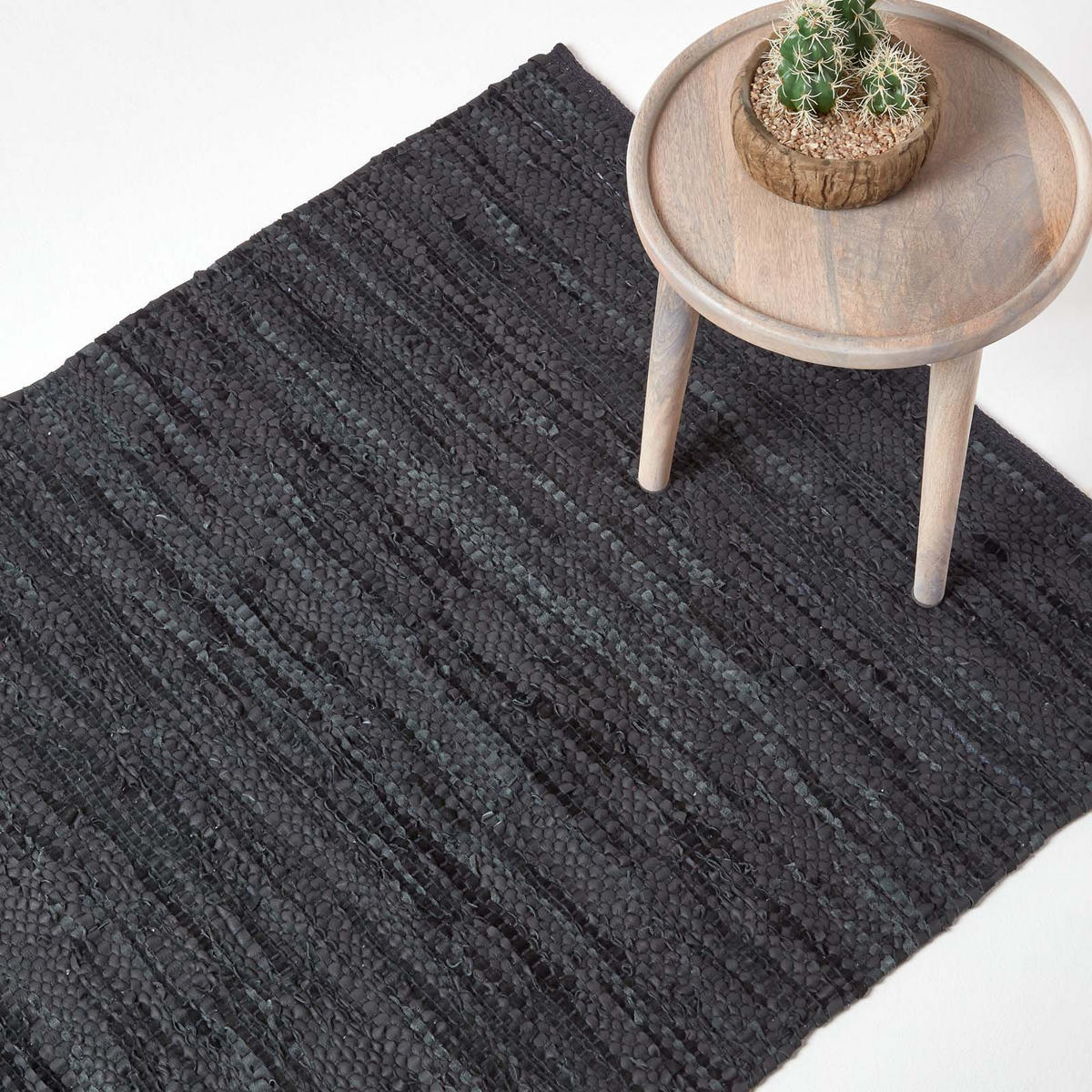 LEDERTEPPICH Denver gewebt 90/150 cm - Schwarz, Leder (90/150cm) - Homescapes