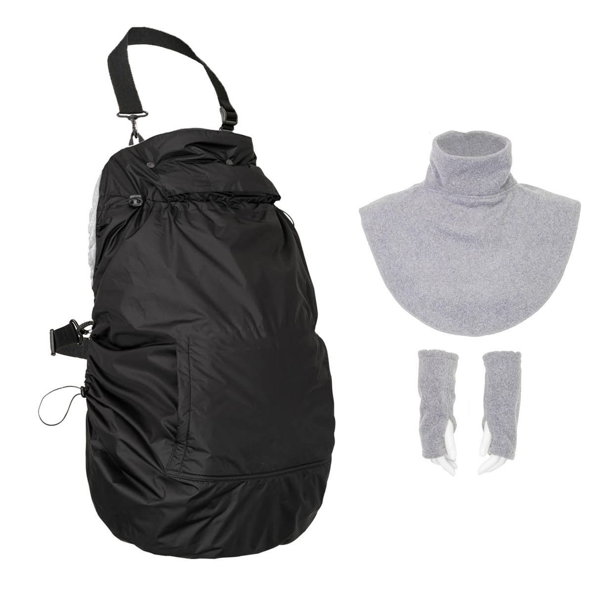 TRAGECOVER Fleece-Cover 3-in-1 mit Regenschutz, Schalkragen & Stulpen - Grau, Textil (1/0.5/30cm) - Hoppediz
