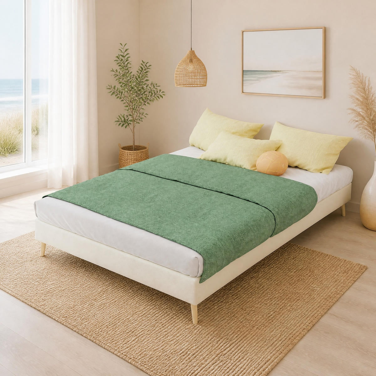 POLSTERBETT 140/200 mit Samtbezug und Massivholzfüßen in Beige - Beige, Holzwerkstoff/Textil (140/200cm) - EVRYAE