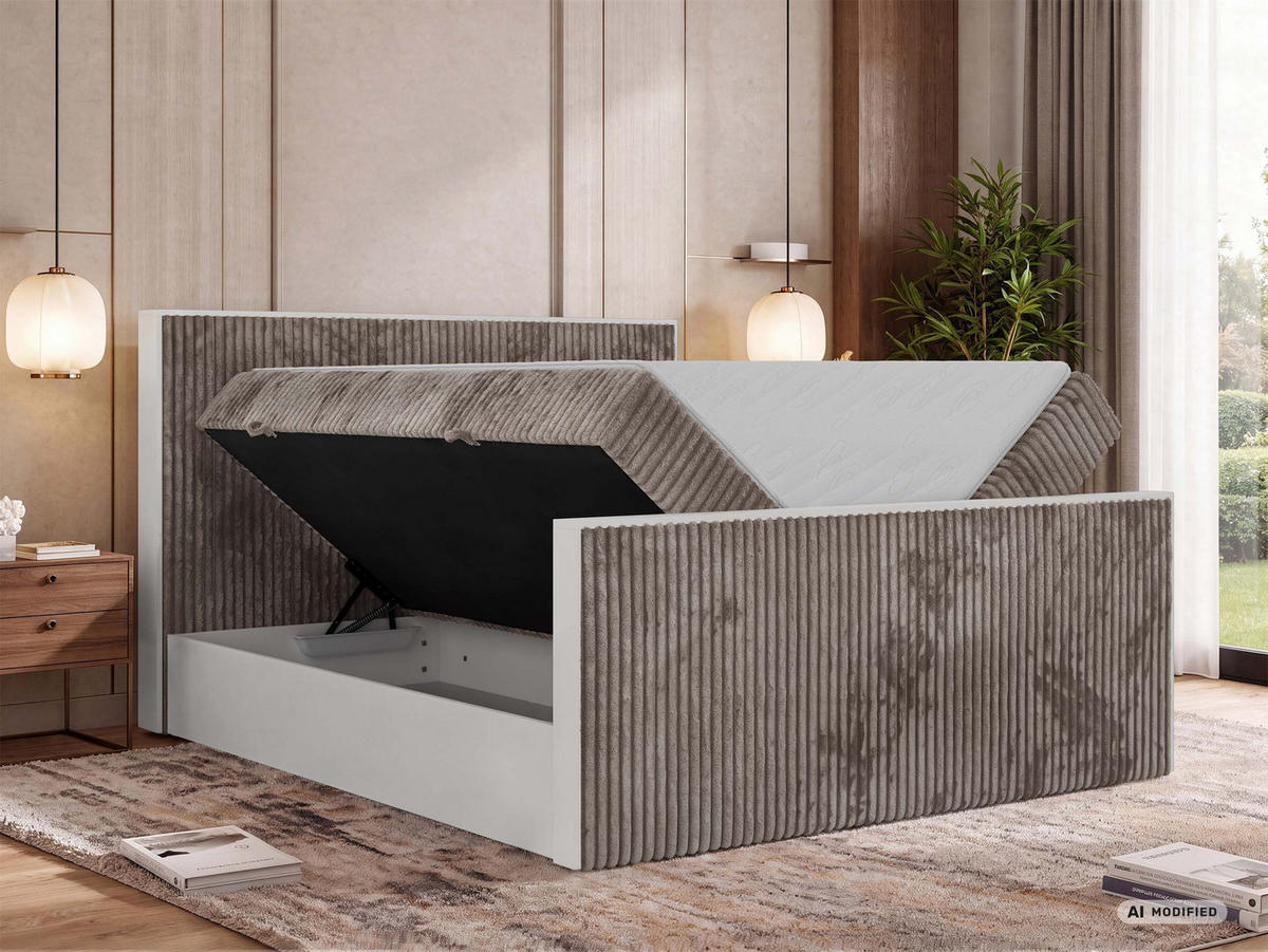 KONTINENTÁLNÍ POSTEL TRAVIT DUO 160/200 - Světle hnědá Manšestr - Topper Visco - H4 - černá/světle hnědá, textil/plast (160/200cm) - MKS