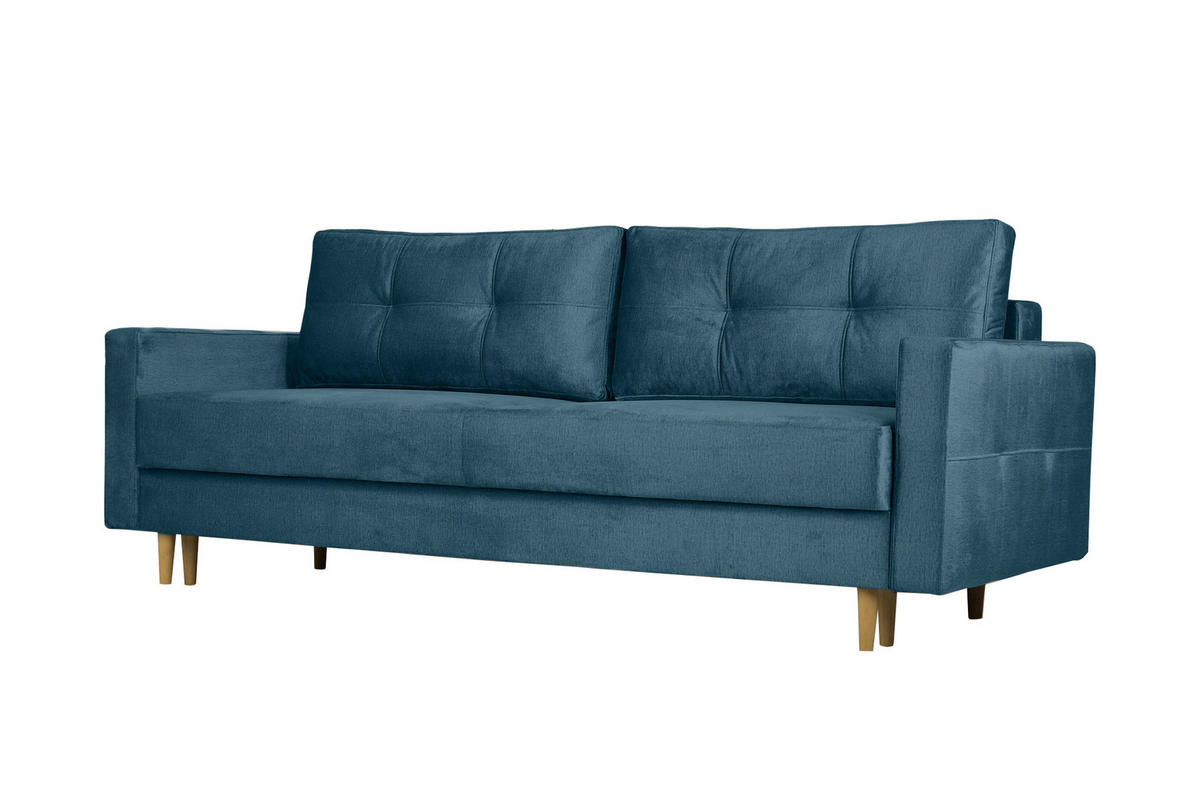SCHLAFOSOFA Floro 3-Sitzer Stoff Monolith Blau - Blau, Holz/Textil (227/92/98cm) - Kaiser Möbel