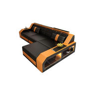 COUCH Arezzo L Schwarz Orange Ledermix - Schwarz, Textil (308/194cm)