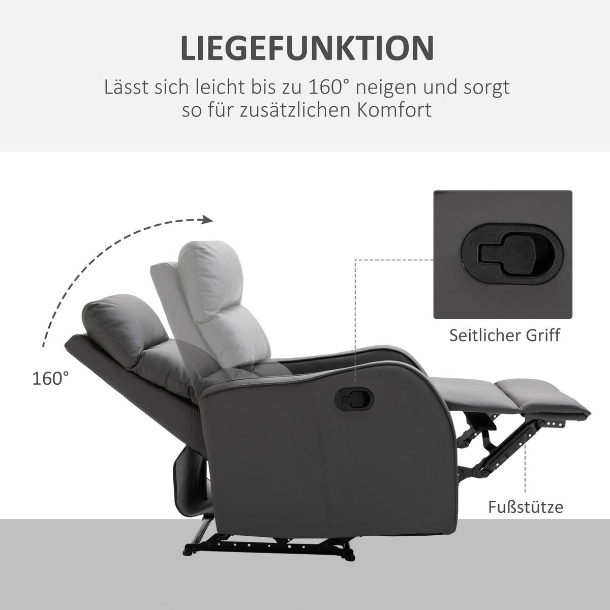 RELAXSESSEL, Kunstleder Eisen Dunkelgrau - Dunkelgrau, Kunststoff (65/100/89cm) - HOMCOM