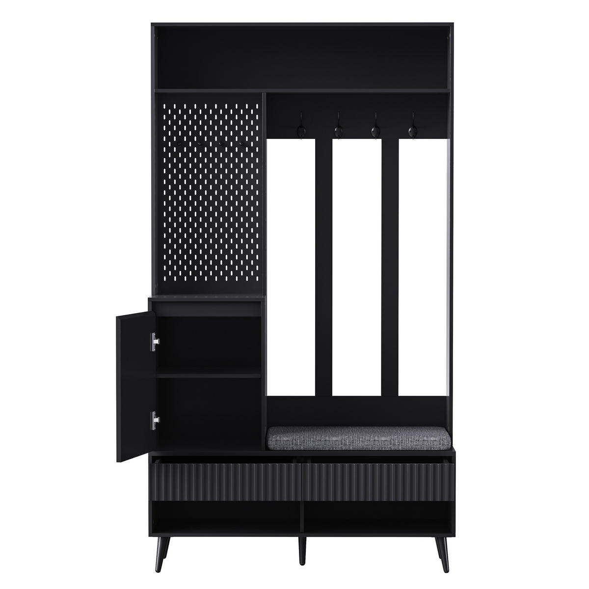 GARDEROBE schwarz sitzbank stauraum - Schwarz, Holzwerkstoff (100/180/35cm) - Urban Meuble