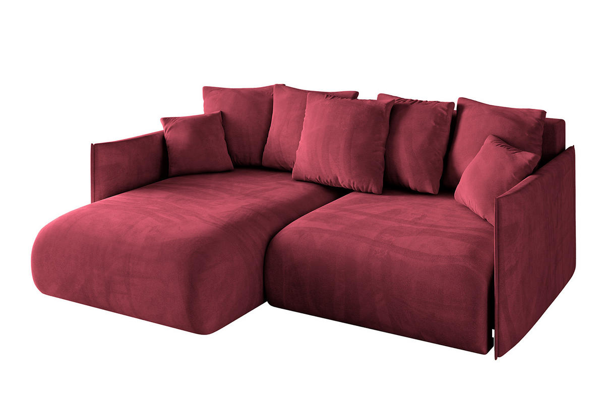 ECKSOFA mit Schlaffunktion und Bettkasten ONESK-L 208x165x40 Bordeauxrot Velours - Bordeaux, Holzwerkstoff/Kunststoff (208/165cm) - ALTDECOR