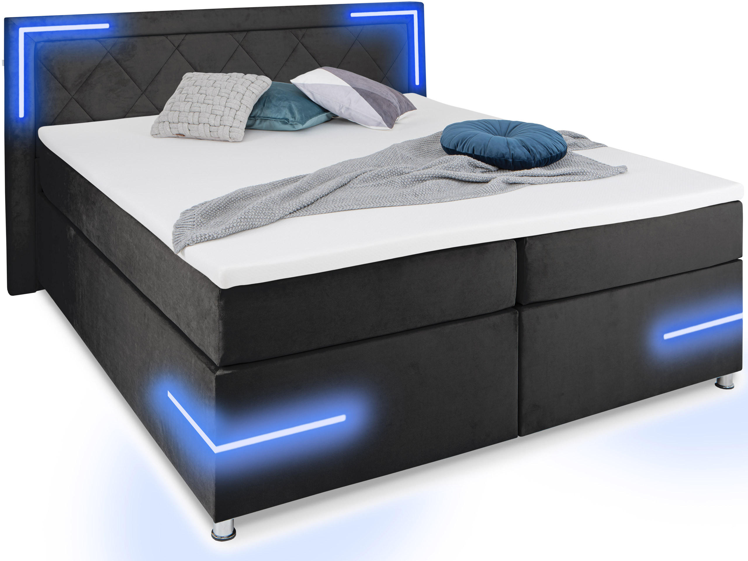 BOXSPRINGBETT Arizona Schwarz 180/200 cm H2/H3 Samt - Schwarz, Textil (180/200cm) - wonello