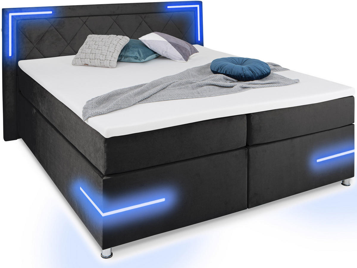 BOXSPRINGBETT Arizona Schwarz 160/200 cm H2/H3 Samt - Schwarz, Textil (160/200cm) - wonello