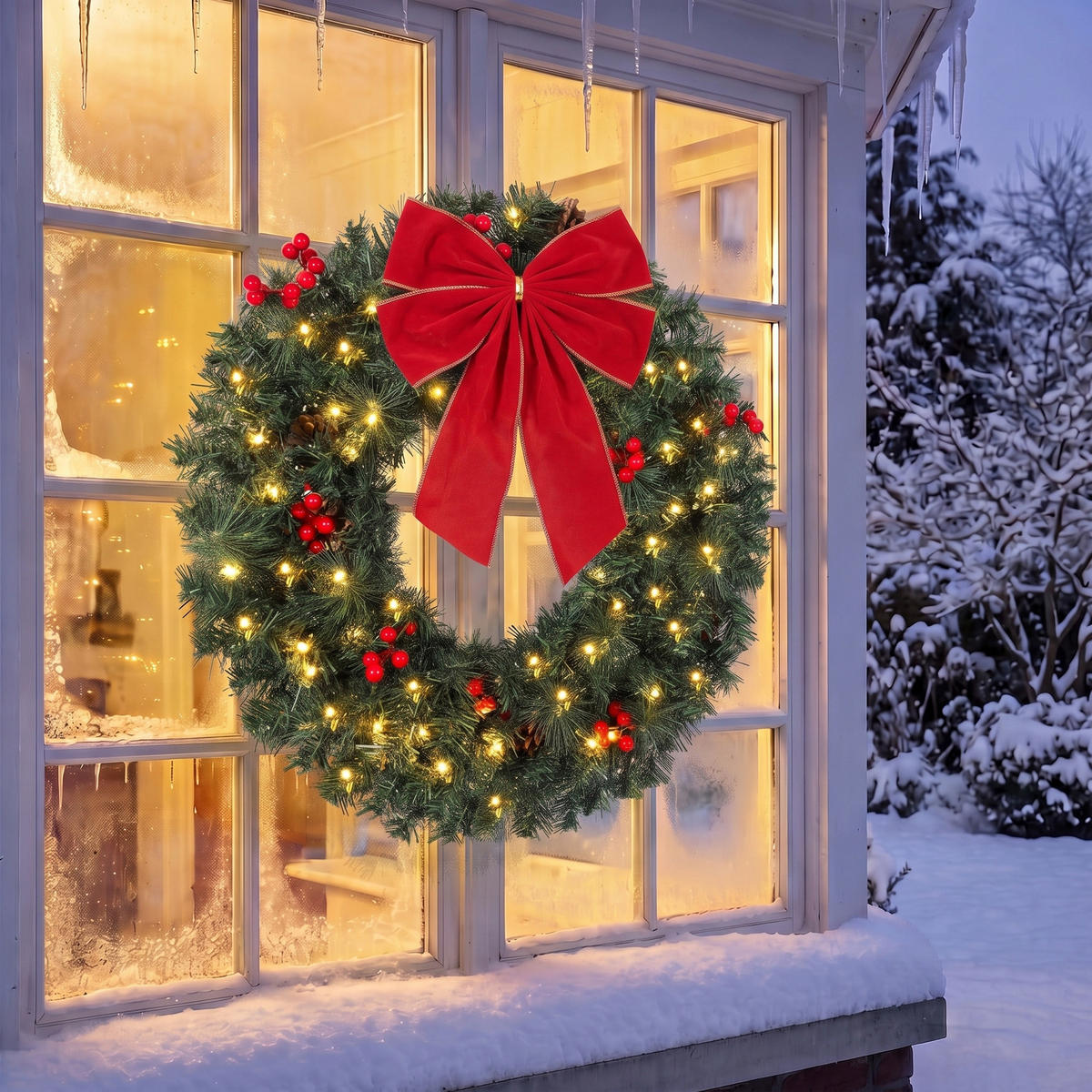 WEIHNACHTSKRANZ PVC Stahl Grün - Grün, Kunststoff (60/12/60cm) - HOMCOM