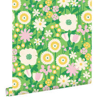 TAPETE Retro Blumen 50 x 900 cm - Grün, Papier (50/0.1cm) - ESTAhome