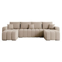 CANAPEA ÎN FORMĂ DE U Pufetto U Boucle - argintiu/bej, material textil/lemn (313/86/147cm) - MIRJAN24
