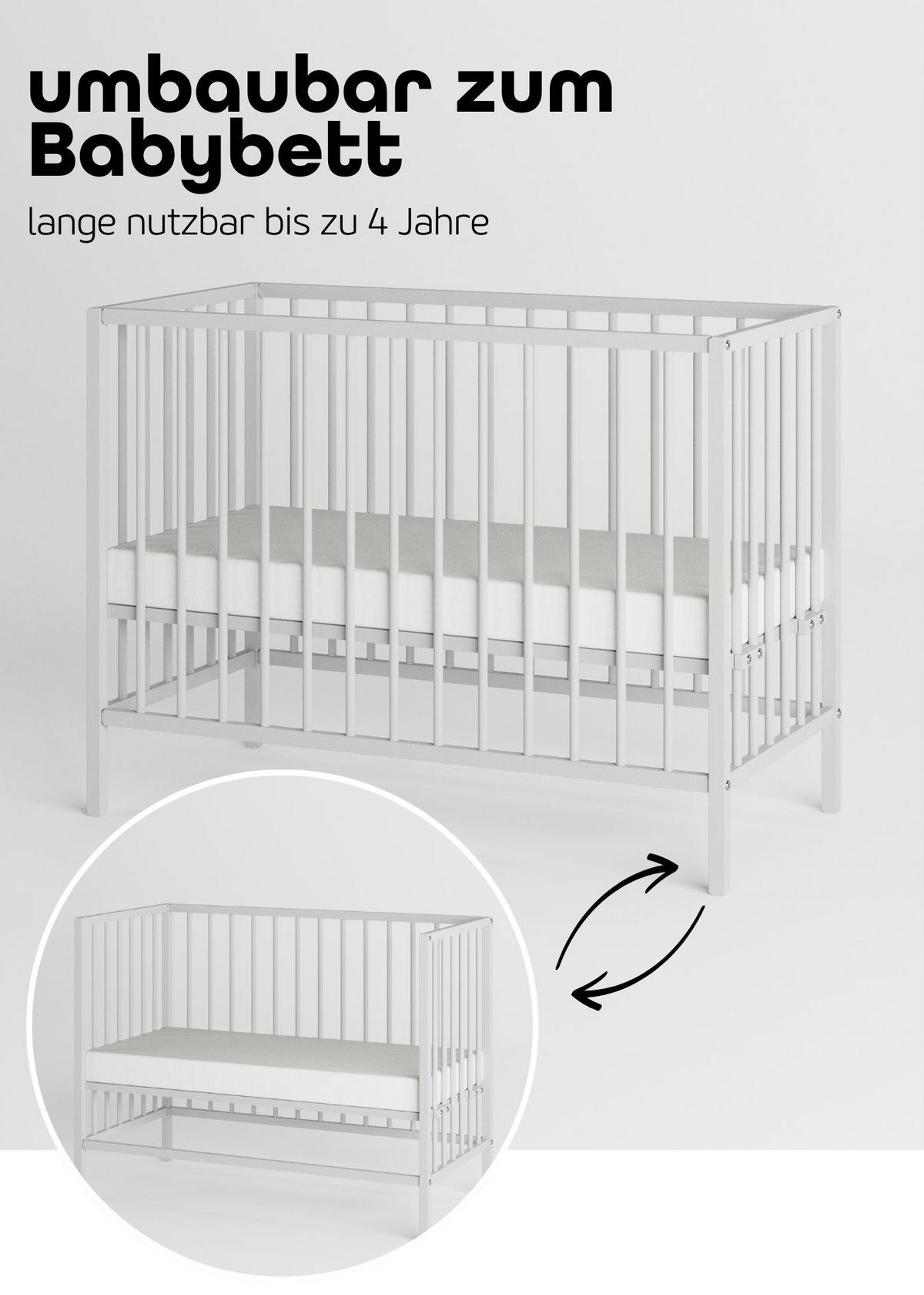 BEISTELLBETT mit Matratze Cloud Air & Umbauseite - weiß - Dreamy 4 in 1 Bett - Weiß, Holz (120/90/60cm) - Sämann – make a difference.