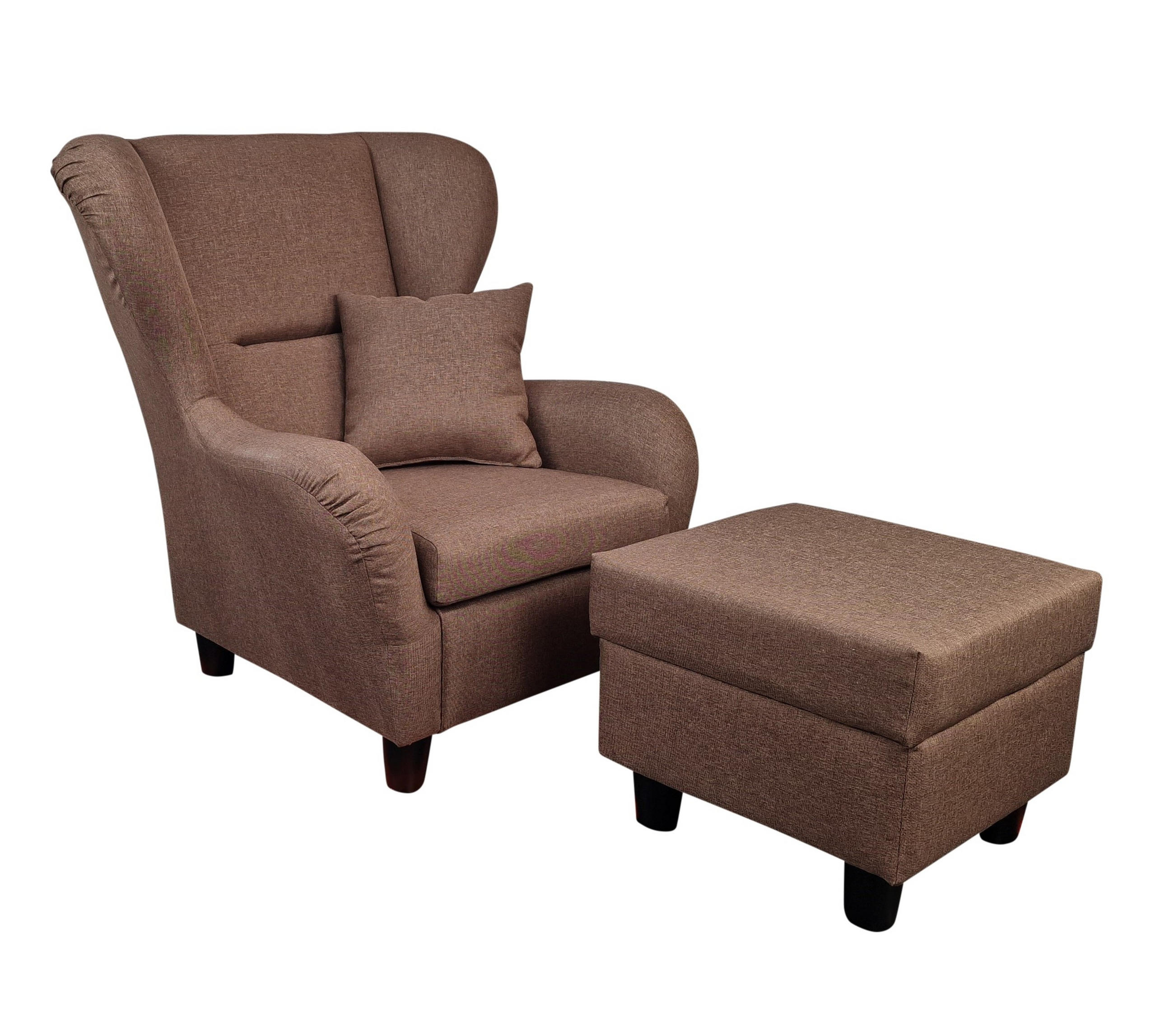 OHRENSESSEL mit HOCKER, hoher Sitzkomfort durch Wellenunterfederung B90/H98/T76 cm, Strukturstoff Braun / 18003 - Schwarz/Braun, Holz/Textil (90/98/76cm) - luma-home