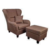 OHRENSESSEL mit HOCKER, hoher Sitzkomfort durch Wellenunterfederung B90/H98/T76 cm, Strukturstoff Braun / 18003 - Schwarz/Braun, Holz/Textil (90/98/76cm) - luma-home