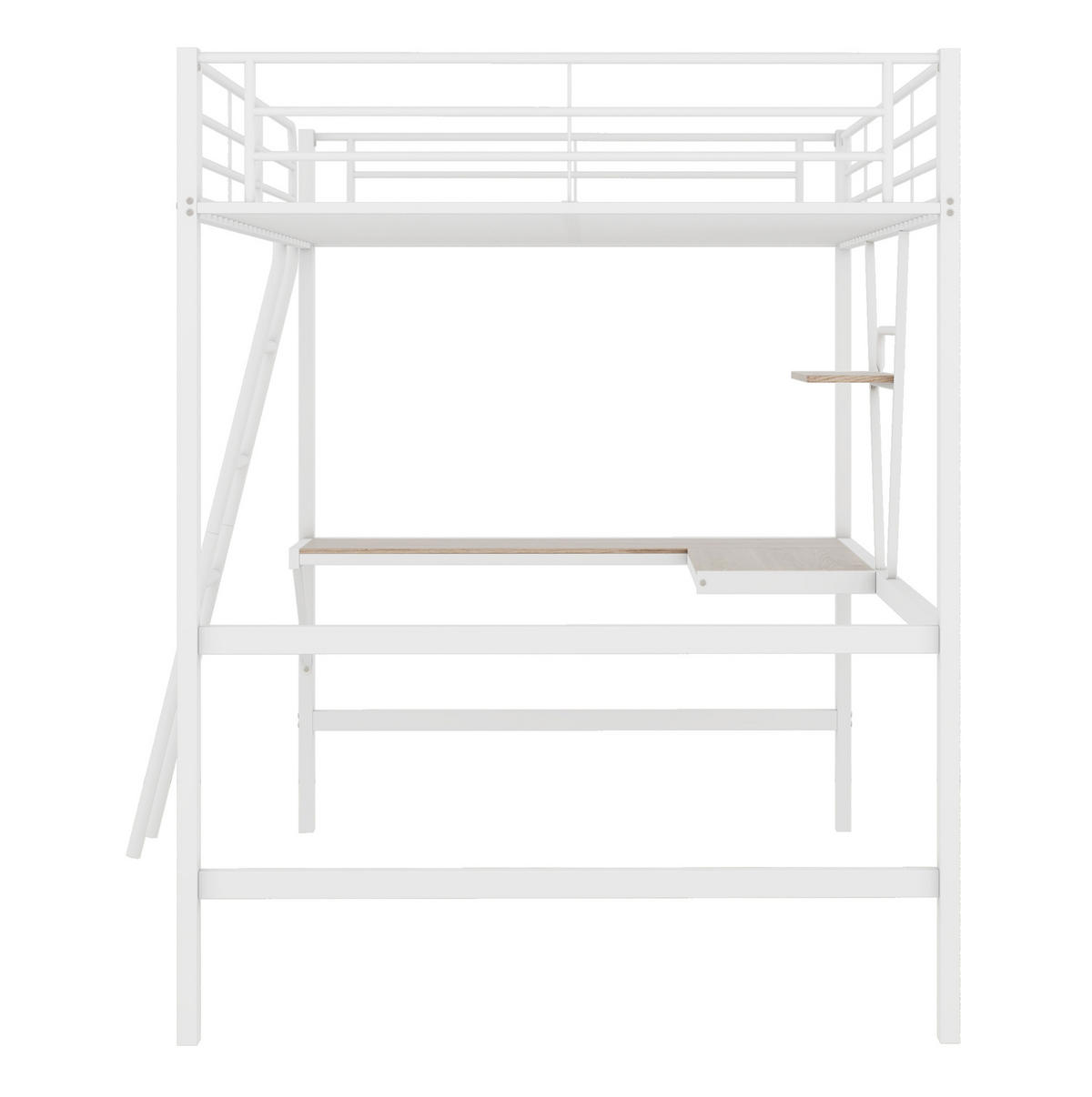 VISOKA postelja 90/200 cm bela z mizo in polico iz kovine in MDF - bela, kovina (90/200cm) - OKWISH