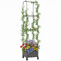 HOCHBEET DE-05421 Mit Rankgitter & Rollen, Rattan-Look Braun - Schwarz, Metall (40/185/40cm) - ComfortXL