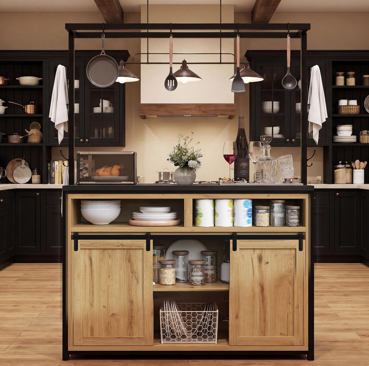KÜCHENSCHRANK mit Arbeitsplatte 107 x 62 x 183 cm Holzoptik - Birnbaumfarben, Metall (62/183/107cm) - Beauniv
