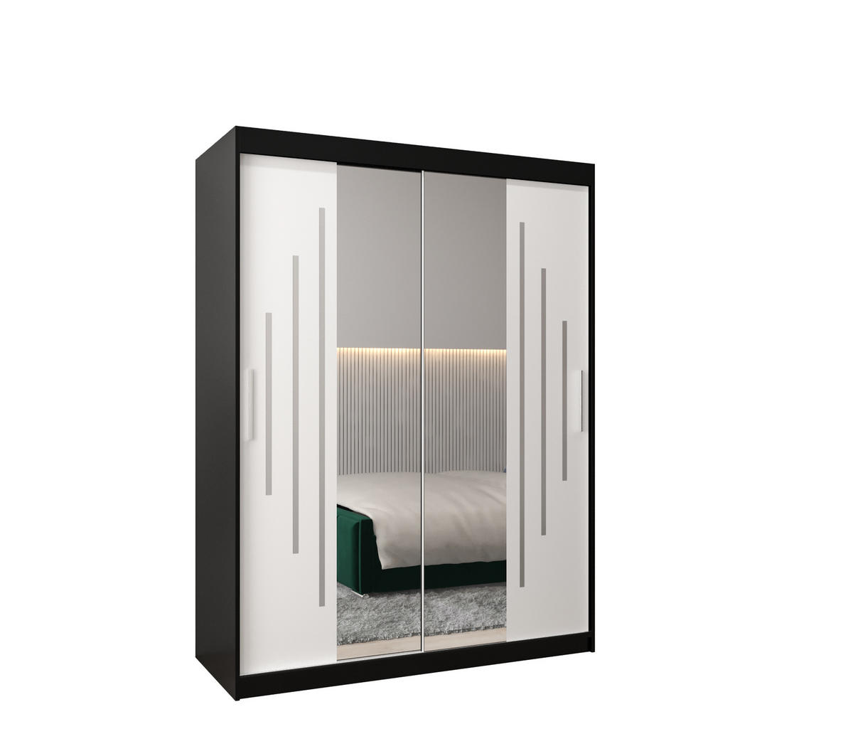 SCHWEBETÜRENSCHRANK 200/150/62 2-türig - Silberfarben/Schwarz, Holz/Kunststoff (150/200/62cm) - Abiks Möbel
