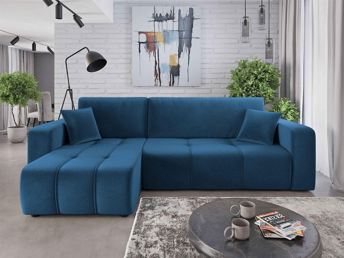 ECKSOFA Dagny Mit Schlaffunktion - Blau, Holzwerkstoff/Textil (248/146cm) - Fun Möbel