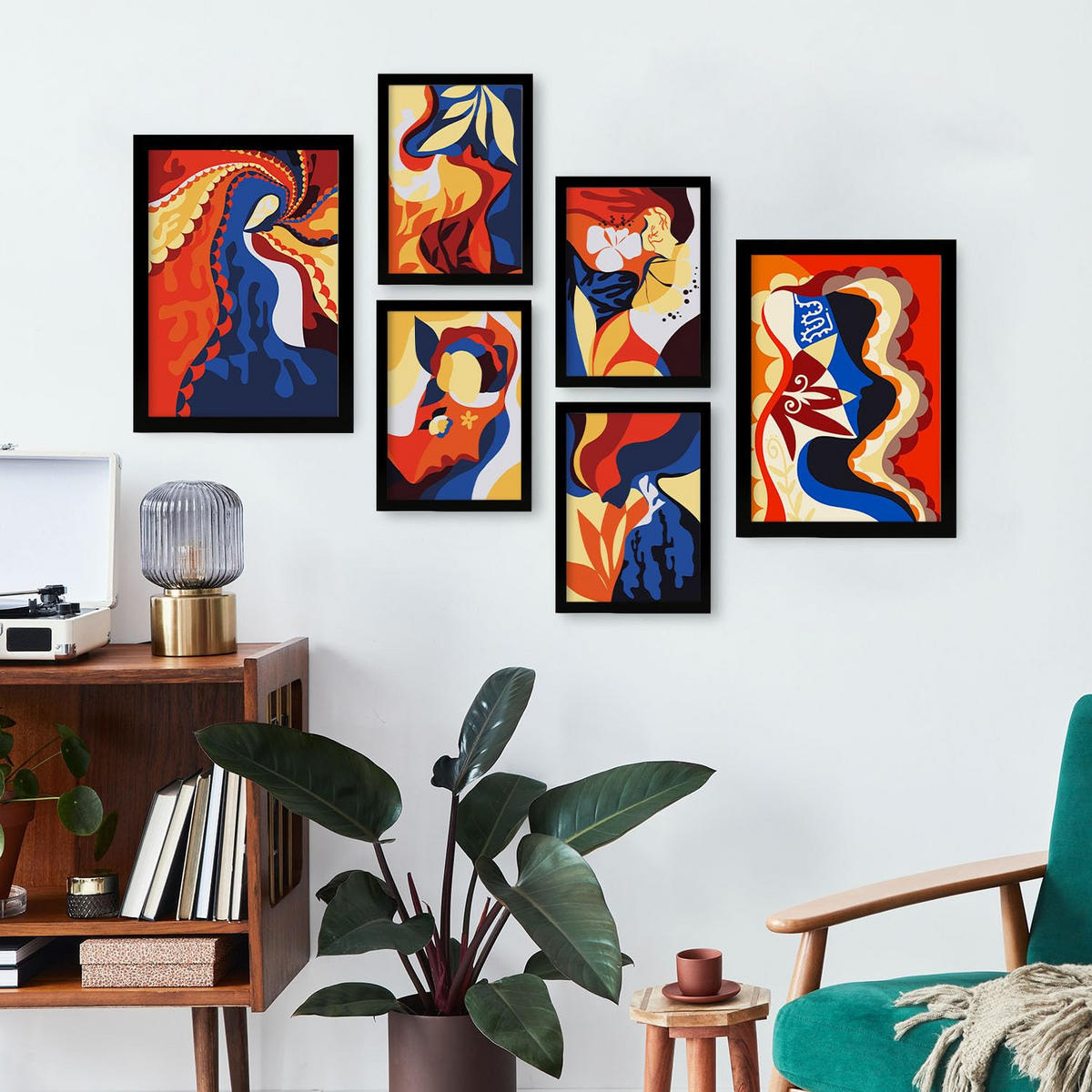 POSTER Set Mit 6 Rococo Arts 2 In Weibliche Zusammenfassung Ästhetische Dekorative Gemälde Für Ihr Wohnzimmer Zuhause A3 & A4 Schwarzer Rahmen - Schwarz, Papier (29/3cm) - Nacnic
