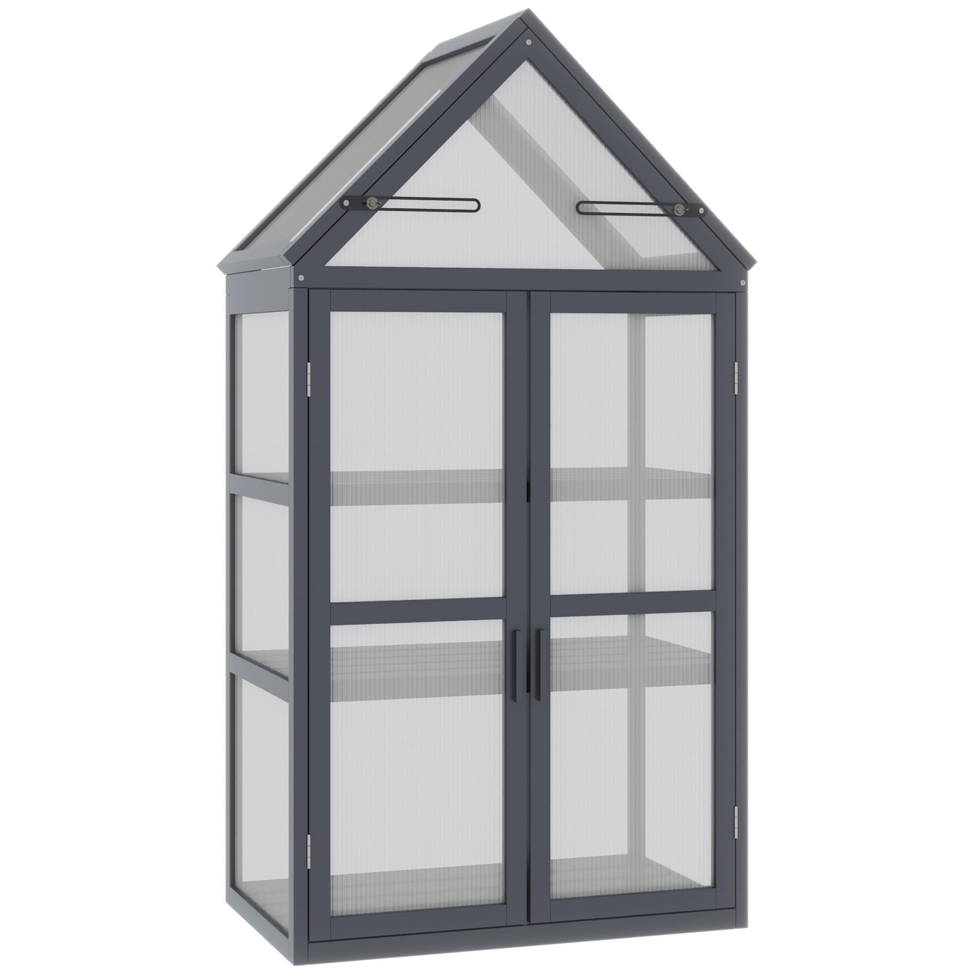 FRÜHBEET mit 3 Ebenen, wetterfest, mit Doppeltüren, Polycarbonat, Natur - Grau, Kunststoff (42/132/70.5cm) - Outsunny