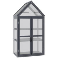 FRÜHBEET mit 3 Ebenen, wetterfest, mit Doppeltüren, Polycarbonat, Natur - Grau, Kunststoff (42/132/70.5cm) - Outsunny
