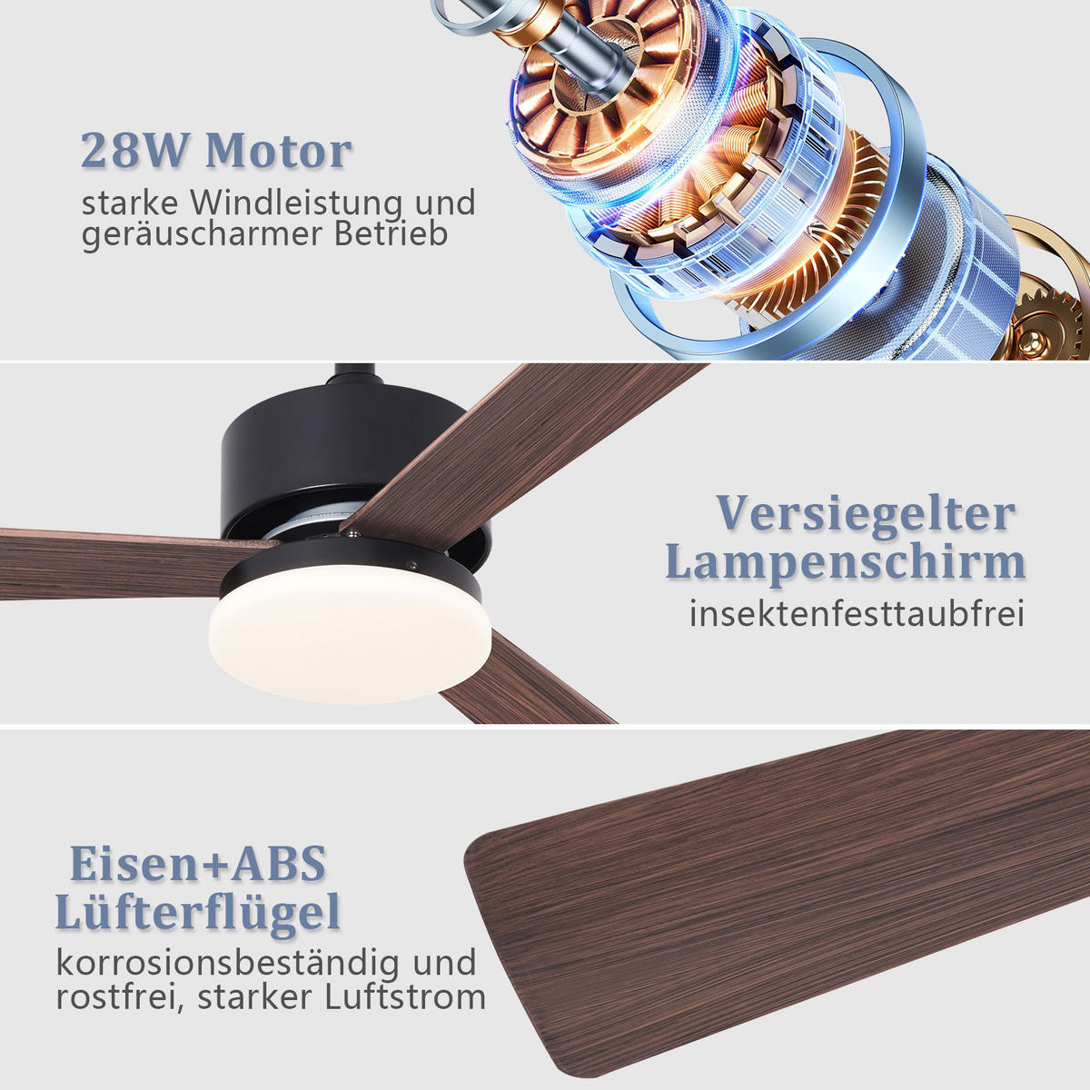 DECKENVENTILATOR mit Beleuchtung Qarvel 131/15/40 cm - Braun, Kunststoff/Metall (131/15/40cm) - ZMH