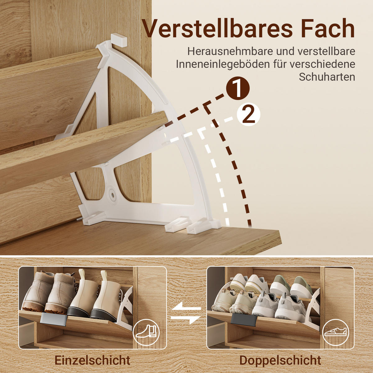 SCHUHSCHRANK schmal, 100x24x83cm - Eichefarben, Holzwerkstoff (100/83/24cm) - SoBuy