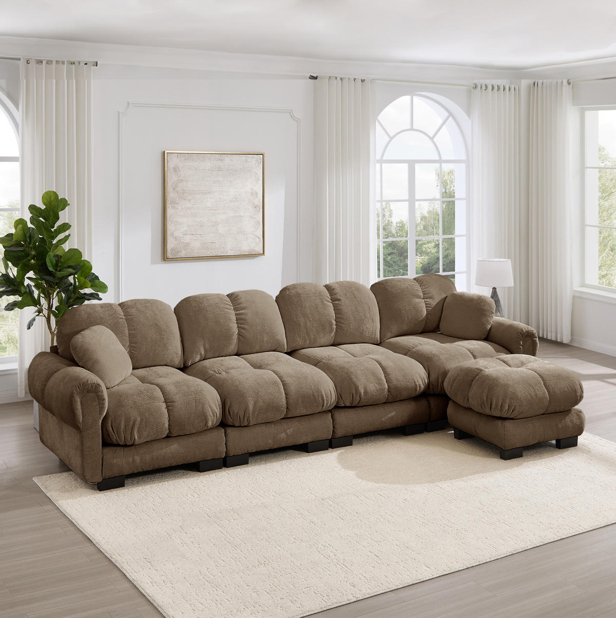 SOFA 330/149/90 cm in Braun aus Chenille mit modularem Aufbau - Braun, Textil (149/90/330cm) - Flora Grace